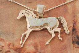 Calvin Begay Fire and Ice Opal Sterling Silver Horse Pendant
